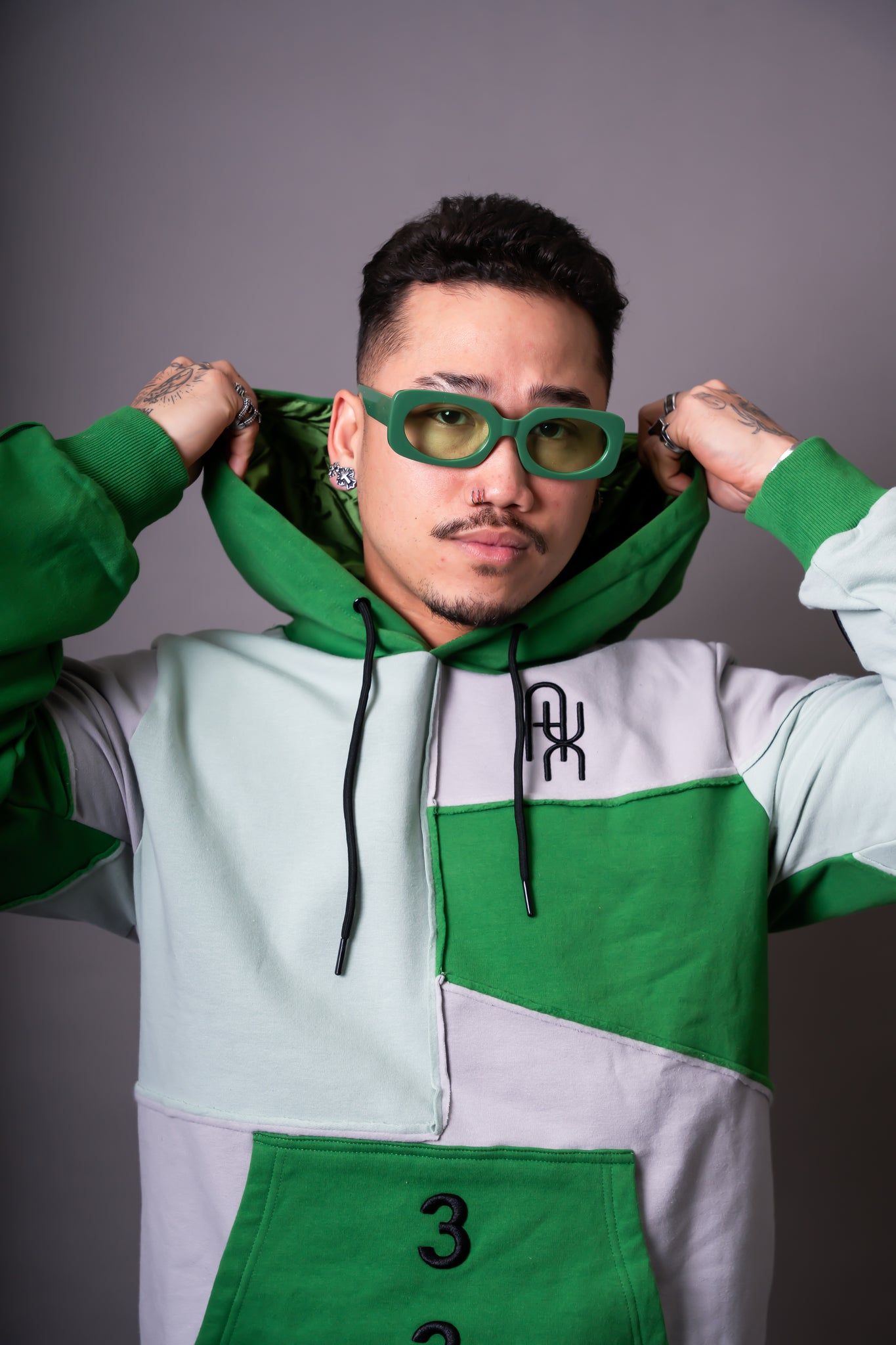 Green Based Color Block Hoodie - UNISEX