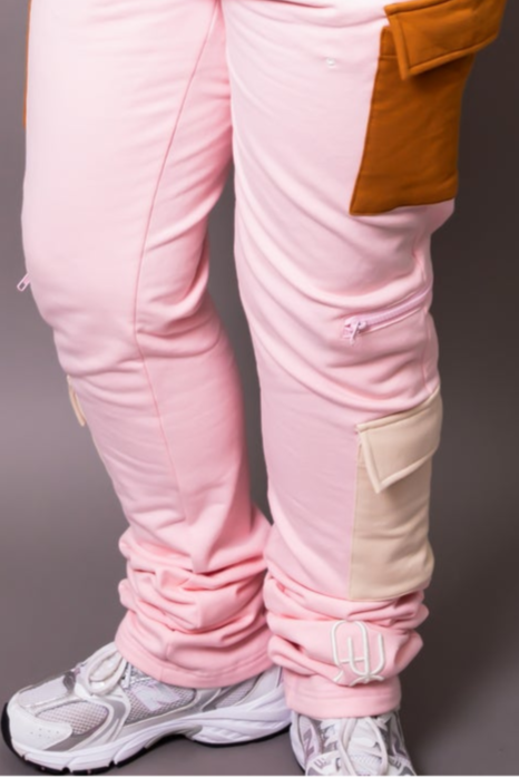 Pink Based Color Block Joggers *STACKED BOTTOMS* - UNISEX
