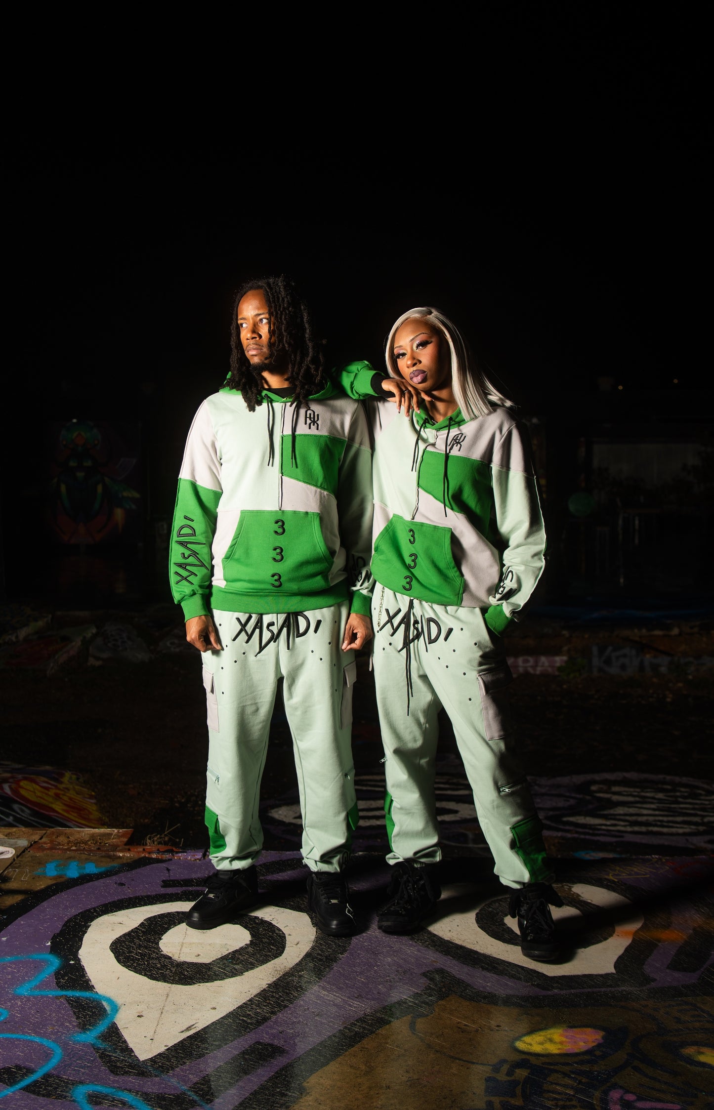 Green Based Color Block Hoodie - UNISEX