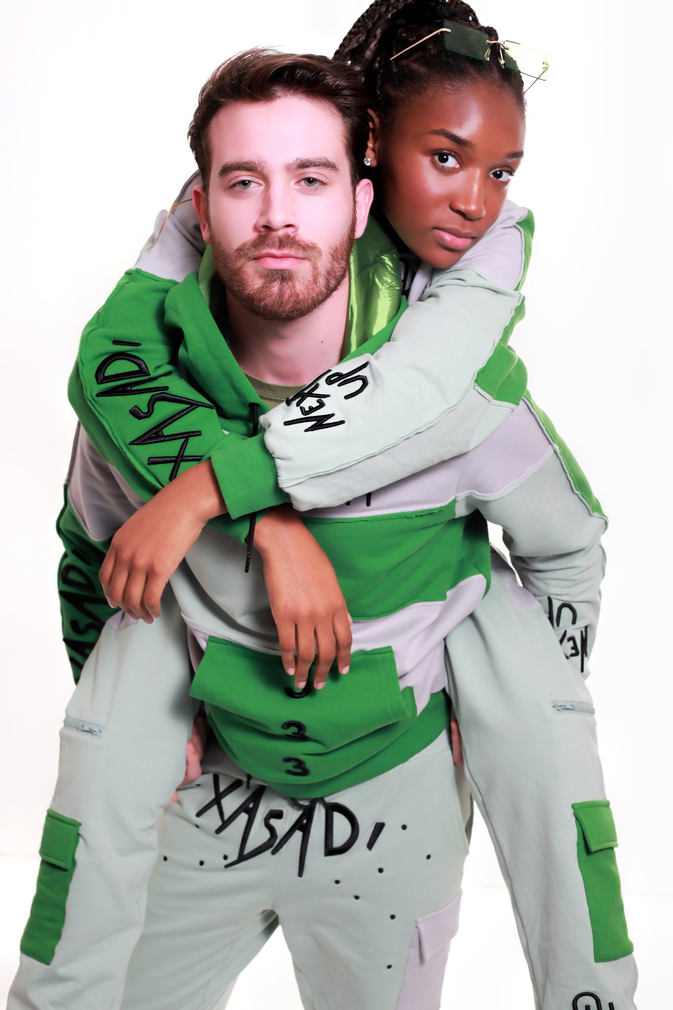 Green Based Color Block Hoodie - UNISEX