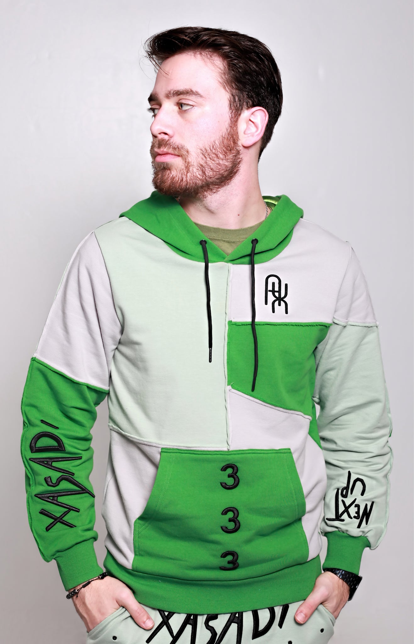 Green Based Color Block Hoodie - UNISEX