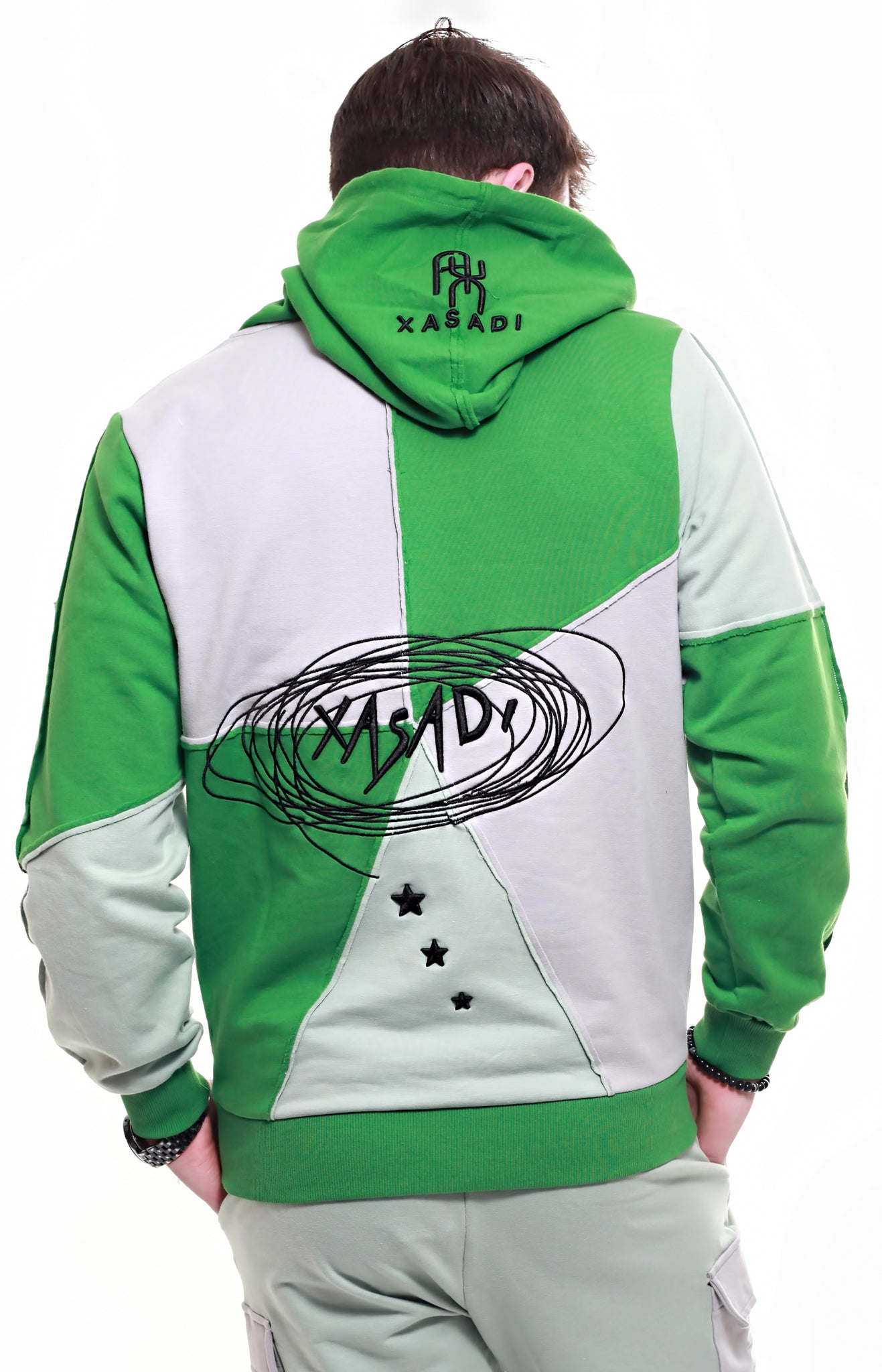 Green Based Color Block Hoodie - UNISEX